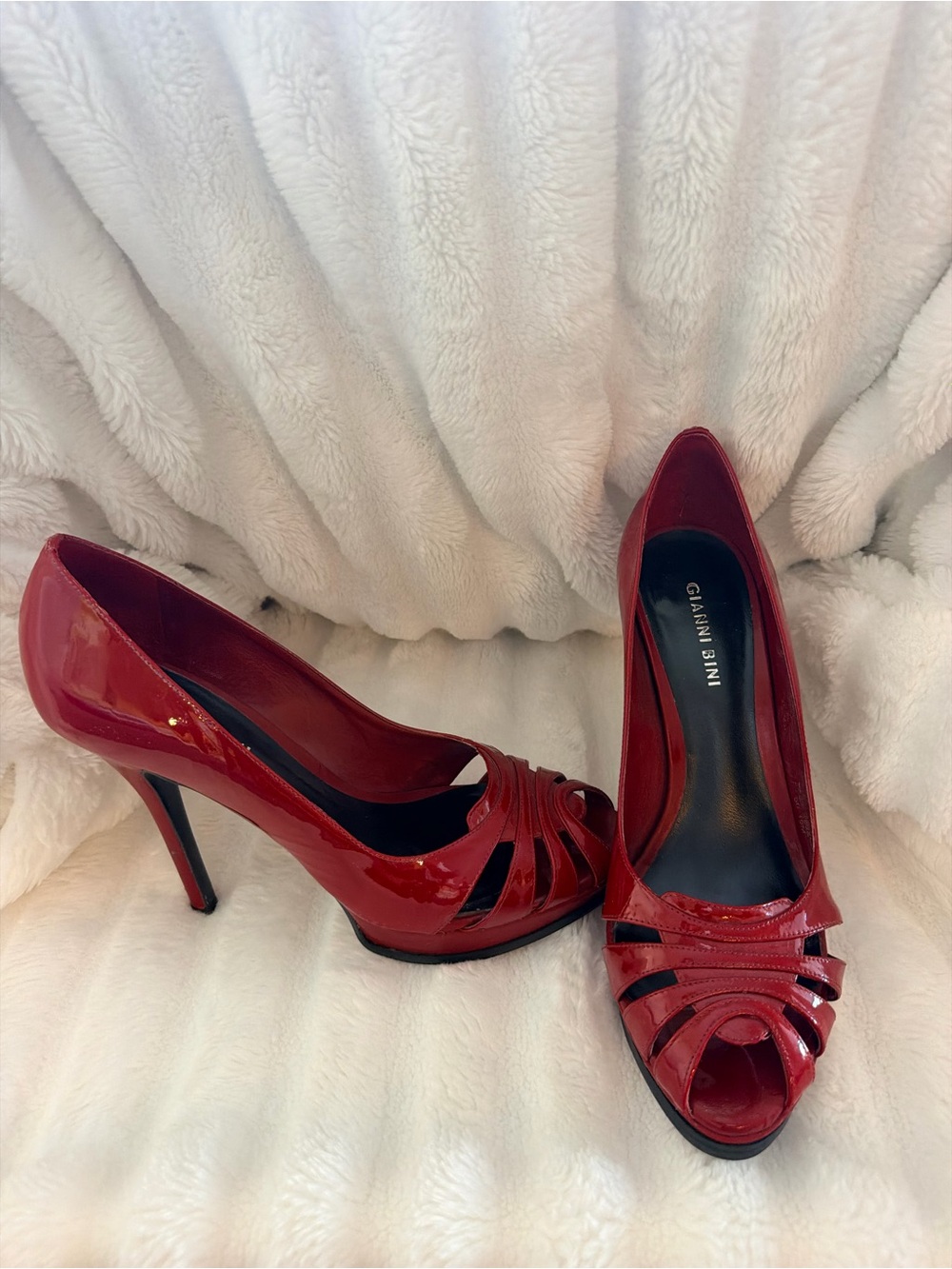 Gianni Bini Red Patent Peep-Toe Stiletto Heels